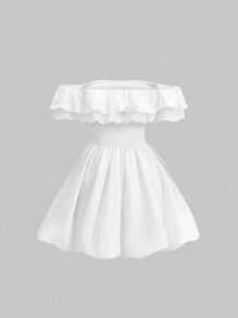 SHEIN MOD Trắng Off Shoulder Viền Ruffle Đầm - trắng - Xem 2