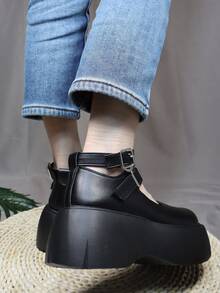 女士黑色瑪莉珍鞋,厚底,復古平台蘿莉塔鞋 - 黑色 - 查看 2