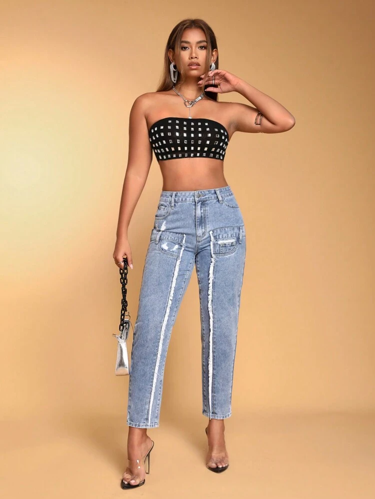 Women's Simple And Stylish Frayed Jeans