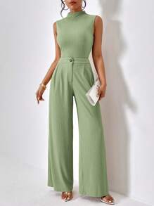 Firerie 女士流行的純色無袖上衣和長褲套裝,帶立領 - 薄荷綠 - 查看 4