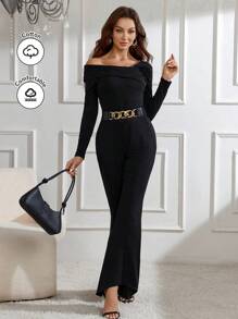 Modelyn Women's Asymmetrical Neckline Flared Jumpsuit