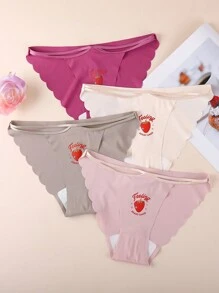 4 Piezas/pack Ropa Interior De Mujer Cómoda Sin Costuras Con Estampado De Fresa