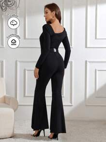 Modelyn Women's Asymmetrical Neckline Flared Jumpsuit