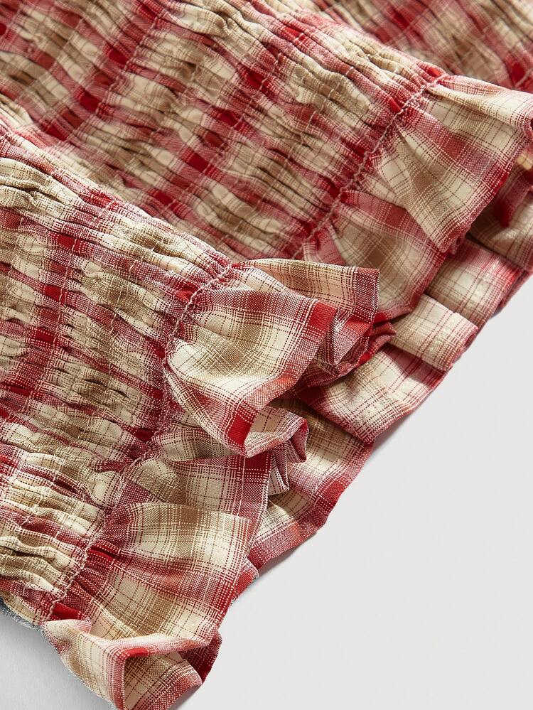 Women's Plaid Strapless Bowknot Crop Top In Multicolor, Can Be Worn Outside