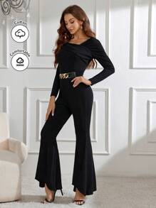 Modelyn Women's Asymmetrical Neckline Flared Jumpsuit