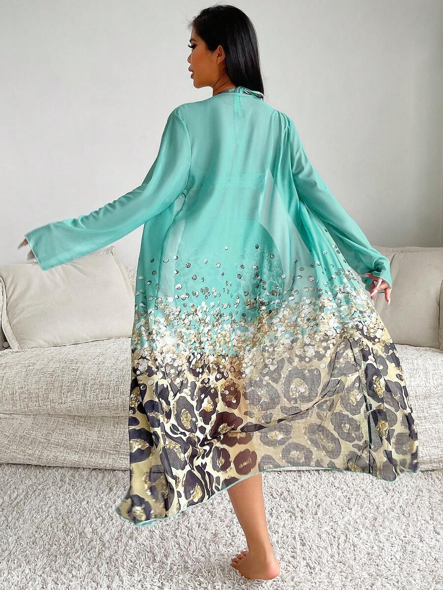 SHEIN Swim 2025 New Women Summer Vacation 3Piece Leopard Print