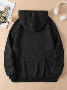 SHEIN EZwear 幸運草印花束口連帽保暖毛毛衣,適用於秋冬季節 - 黑色 - 查看 2