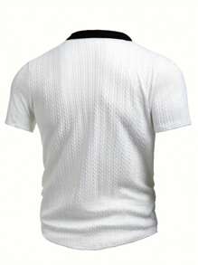 Men's Two-Tone Texture Polo Shirt - White - View 2