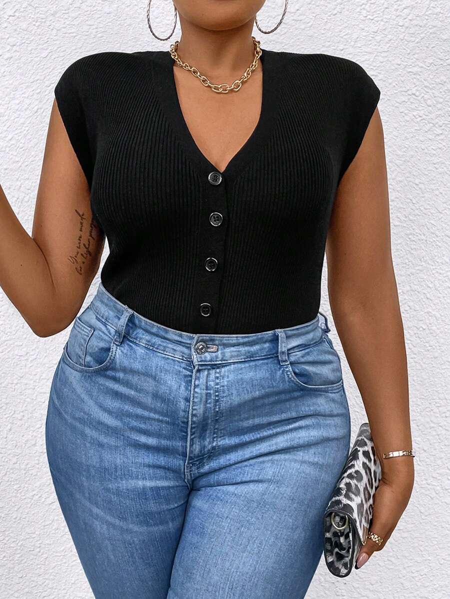 Calvaya Women's Plus Size Solid Color Batwing Sleeves V-Neck Cardigan - Black - View 1