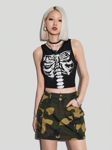 SHEIN EZwear Camouflage Multi-Pocket Mini Utility Skirt