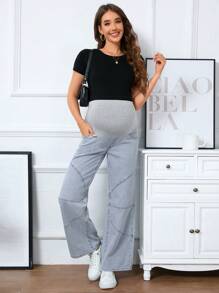 SHEIN Adjustable Maternity Loose Fit Denim Pants With Elastic Waistband Jeans - Light Wash - View 4