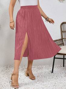 SHEIN Frenchy Plus Size High-Waisted Slit Summer Vacation Skirt - Rose Red - View 4