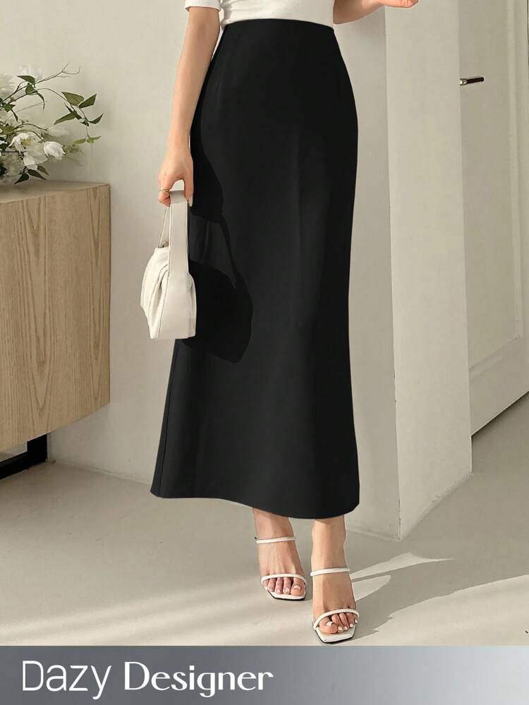 Women's Solid Color High Split Fish Tail Mid-Length Skirt Summer