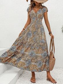 Breezaya V-Neck Floral Print Wrap Dress - Multicolor - View 5
