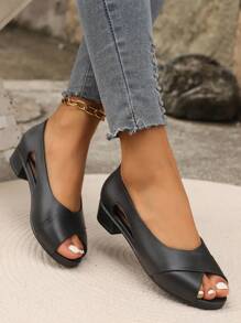 Giày sandal hở mũi đế bệt đế dày thời trang thu/đông cho nữ, phù hợp mặc thường ngày/ngoài trời - màu đen - Xem 5