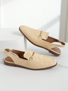 Giày Sandal Nữ Bít Mũi, Giày Đế Xuồng Màu Thời Trang - Màu be - Xem 5