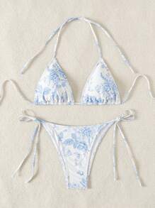 Swim Mod Summer Beach Women's Floral Printed Halter Neck Bikini Set Floral Bikinitwo Piece Bikini