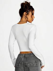 SHEIN Coolane Lettering And Architectural Print Notch Collar Cropped Slim Fit T-Shirt