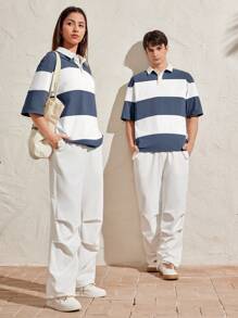 Manfinity Unisex 1 Pieza Polo Casual De Punto Con Rayas De Bloque De Color