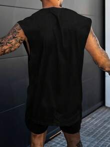 Manfinity Homme 男士信封字母與艾菲爾鐵塔印花坦克背心及短褲套裝 - 黑色 - 查看 2