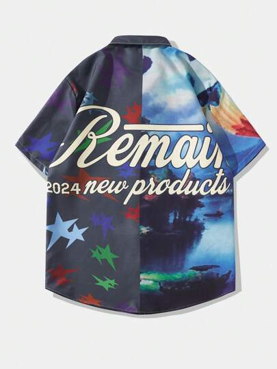 Street Life Chemise de plage à manches courtes pour homme imprimée en patchwork, convient pour un port quotidien au printemps et en été