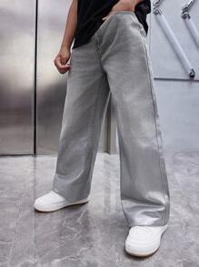 SHEIN Tween Boy Cool Metal Texture Gradient Insert Pocket Jeans - Grey - View 3