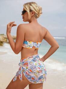 SHEIN Swim 夏季女士全印花度假泳衣套装 - 彩色 - 查看 4