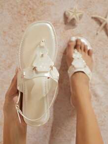 SHUZIA Women's Fashionable & Elegant Geometric Acrylic Decor Flat Sandals