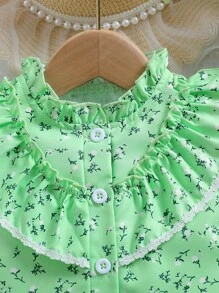 Baby Girl Cute Ruffle Hem Blouse Top For Summer - Green - View 3