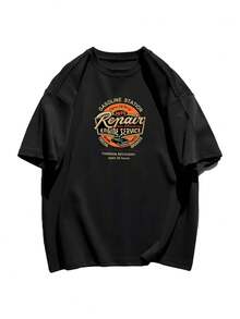 女士休闲标语印花短袖T恤，夏季黑色 - 黑色 - 查看 4