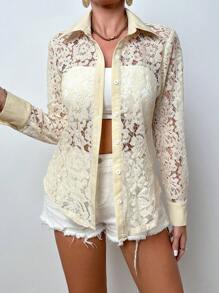 Zolique Elegante Damen Spitzen Langarmshirt Für Frühling/sommer