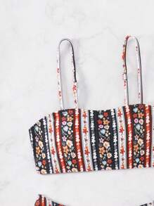SHEIN Swim Women's Floral Print Bikini Set For Vacation - Multicolor - View 3