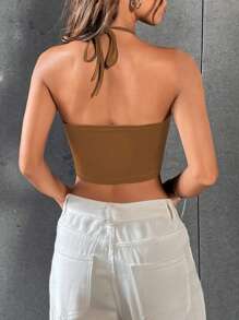 VaVaBold Summer Sleeveless Halterneck Crop Top With Hollow Out Design