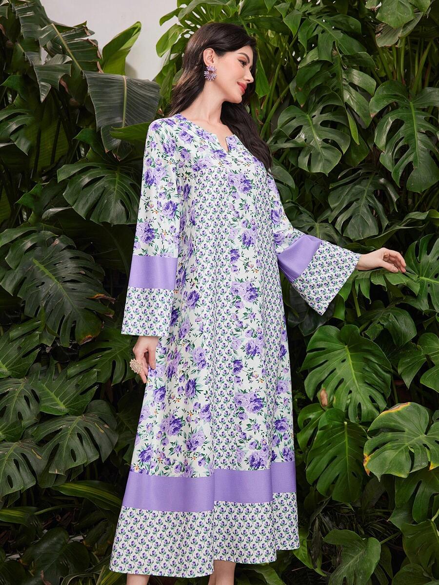Al Najma 女士紫色阿拉伯印花連衣裙 - 紫色 - 查看 1