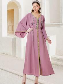 Women's Elegant And Fashionable Long Sleeve Dress - Dusty Pink - View 5
