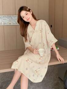 DAZY Cute Rabbit Printed Women's Loose Robe