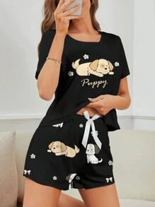 SHEIN Women's Animal Printed Round Neck Short Sleeved T-Shirt And Shorts Pajama Set, Suitable For Summer - Multicolor - View 2