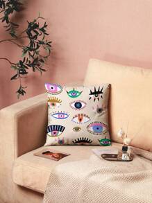 solmariart 艺术家 Y2K 1 件手绘抽象和超现实主义眼睛图案抱枕套，印花天鹅绒方形靠垫套，适用于客厅卧室家居装饰、沙发沙发车靠垫套、节日、情人节 - 彩色 - 查看 5