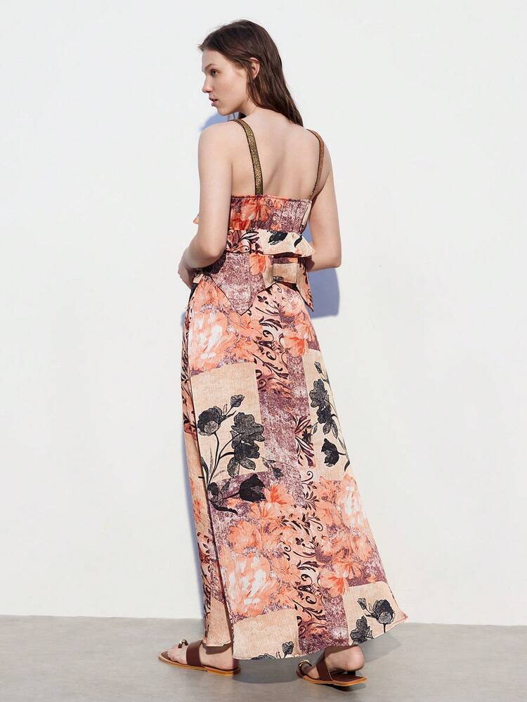 SHEIN Maija Summer Two Pieces Outfits Women's Floral Print Cami Top And Skirt Set With Spaghetti Straps