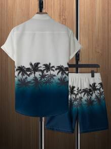 Manfinity RSRT Men's Palm Tree Print Short Sleeve Shirt And Shorts Set, Men Tropical Vacation 2 Piece Set, Resort Wear, Men Beach Outfit Set, Cozy Outfits - Multicolor - View 2