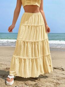 Soleia Ladies' Holiday Solid Color Hollow Out Embroidered Skirt