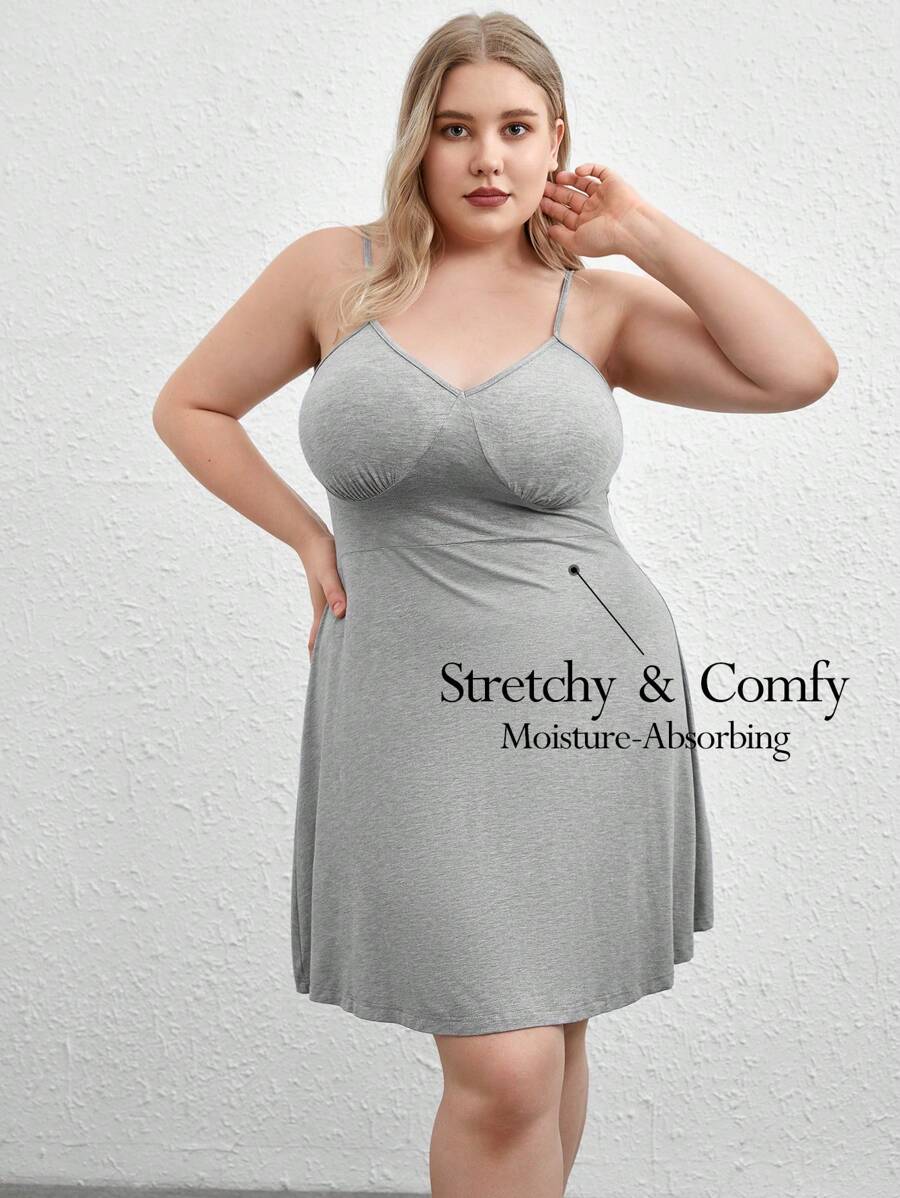Ocili Váy ngủ Cami cỡ lớn màu xám mịn & thoải mái - Màu Xám nhạt - Xem 1