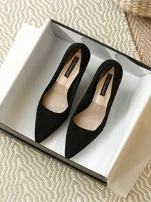 Women's 7cm High Heel Suede Work Shoes, Black Color, Comfortable Soft Sole Flight Attendant Stiletto Shoes For Standing Long Without Feet Tiredness, Professional And Elegant, Elegant, Party - Black - View 3