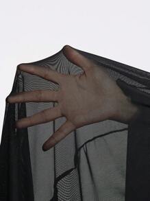 ROMWE Goth 休閒性感綁帶網紗蕾絲拼接波浪袖女士上衣 - 黑色 - 查看 7