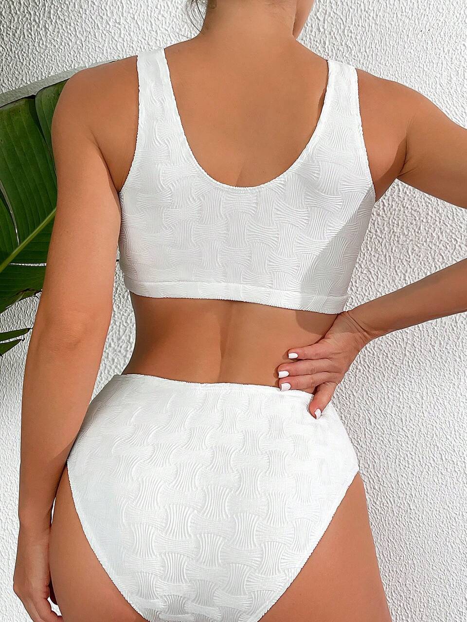 Ladies' Solid Color Bikini Set, Textured Swimwear Bathing Suit Beach Outfit Summer Vacation Summer Beach