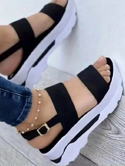 Sandalias de mujer talla 43 UE, sandalias de estilo europeo y americano con tira en forma de chancla, plataforma con hebilla, cuña y suela gruesa, para primavera y verano