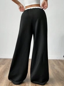SHEIN EZwear 顏色塊高腰寬鬆女性休閒運動長褲 - 灰色 - 查看 2