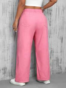 SHEIN EZwear 大尺碼女士毛邊心形貼袋牛仔褲 - 粉色 - 查看 2
