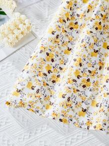 SHEIN Vintaside Kids Tween Girl Ditsy Floral Sleeveless Waist-Cinched Vacation Dress And Solid Color Bubble Sleeve Cardigan 2pcs/Set - Multicolor - View 5