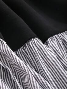 FRIFUL Women's Fashion Striped Patchwork Casual Shirt For Summer,Ruffle - Black and White - View 8